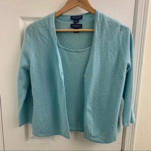 Cashmere Cardigan Sweater Set Ann Taylor Aqua Light Blue
